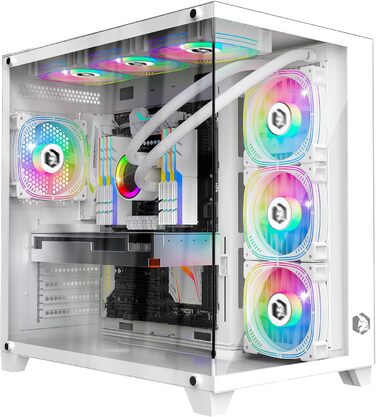 Ігровий корпус для ПК EMPIRE GAMING CL-242 (2024), ARGB, Mid Tower, ATX/Micro-ATX/ITX, 7 вентиляторів 120 мм, 5V LED, MB Sync, білий