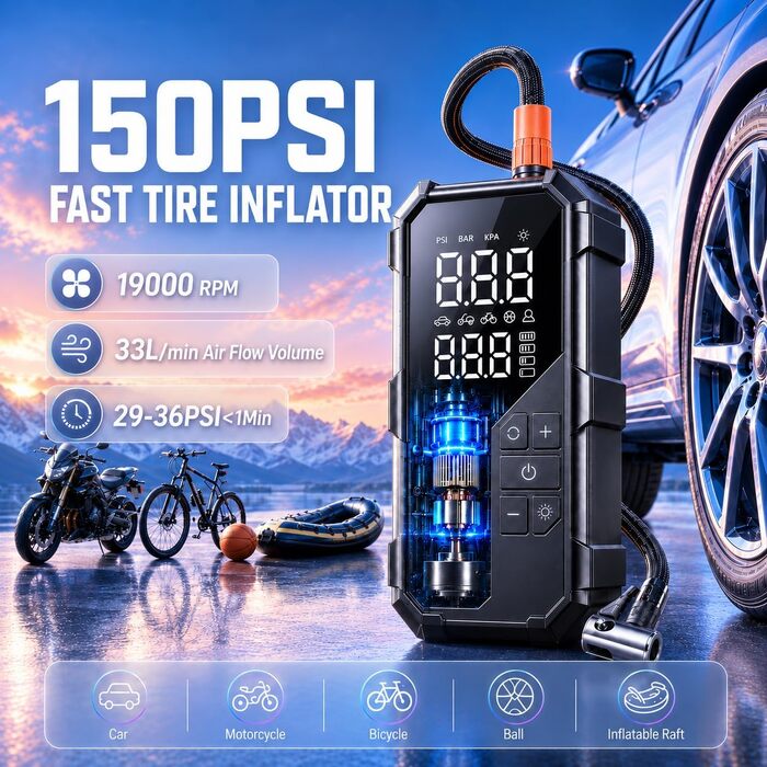 Пусковий пристрій (бустер) 8000A з компресором 150 PSI та Powerbank для бензинових та дизельних двигунів