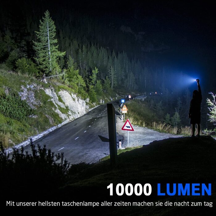 Deilin ліхтарик LED акумуляторний 10000 люменів, надяскравий, з функцією Zoom, 5 режимів, USB Type-C, батарея 5000 мА·год 26650, чохол, AAA-батарейки, подарунок