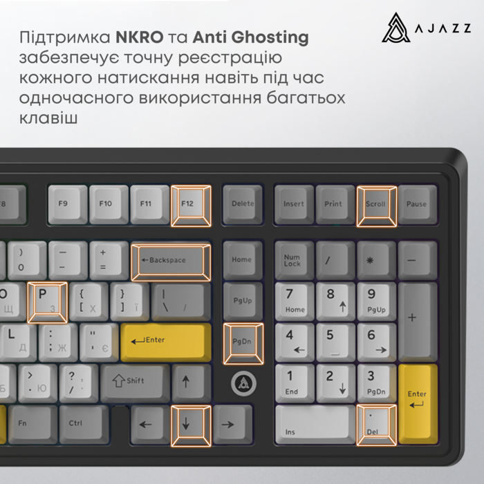 Дротова магнітна клавіатура Ajazz AK980 MAX Magnetic switches Black Grey Yellow (AK980-MAX-M-BGY)