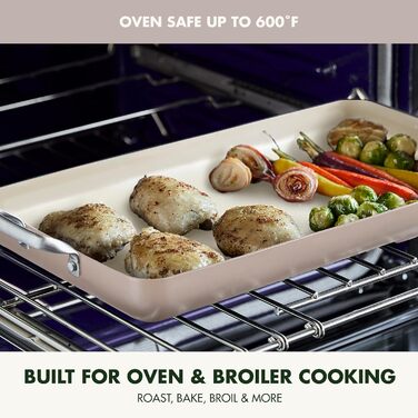 GreenPan Grillpfanne з подвійним дном, 45.7 x 27.9 см, керамічне антипригарне покриття, без PFAS, ручки з нержавіючої сталі, для плити, посудомийна машина, духовка та гриль, Оксфорд Блакитний