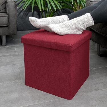 Складаний пуф INTIRILIFE 38x38x38 см, гранатовий, із тканини з кришкою, пуф-куб з місцем для зберігання, короб для сидіння, підставка для ніг