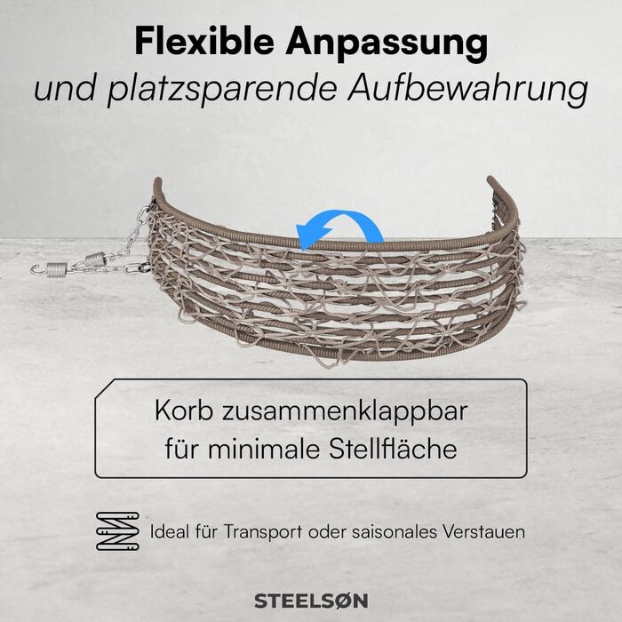 Крісло-гойдалка підвісне Steelsøn Alarian для 2 осіб - ротанг, чорний, з подушками, для саду та дому, до 220 кг