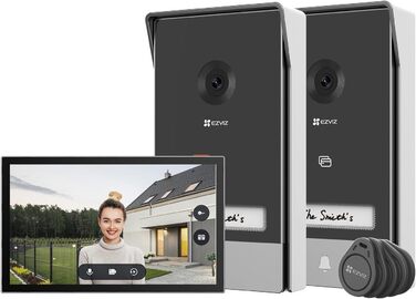 Відеодомофон EZVIZ 2K HP7 з двома панелями, 7'' сенсорний екран, розпізнавання осіб, двосторонній аудіозв'язок, Wi-Fi, комплект для 2 входів