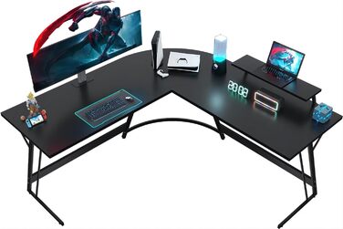 Ігровий стіл JUMMICO L-подібний 130x130x75 см з підставкою для монітора, комп'ютерний кутовий стіл чорний