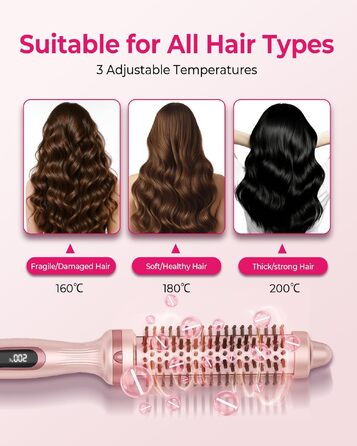 UKLISS Hairstyler 5 в 1: Фен-щітка, стайлер для волосся, плойка, насадки для об'єму та випрямлення (Класичний Рожевий)