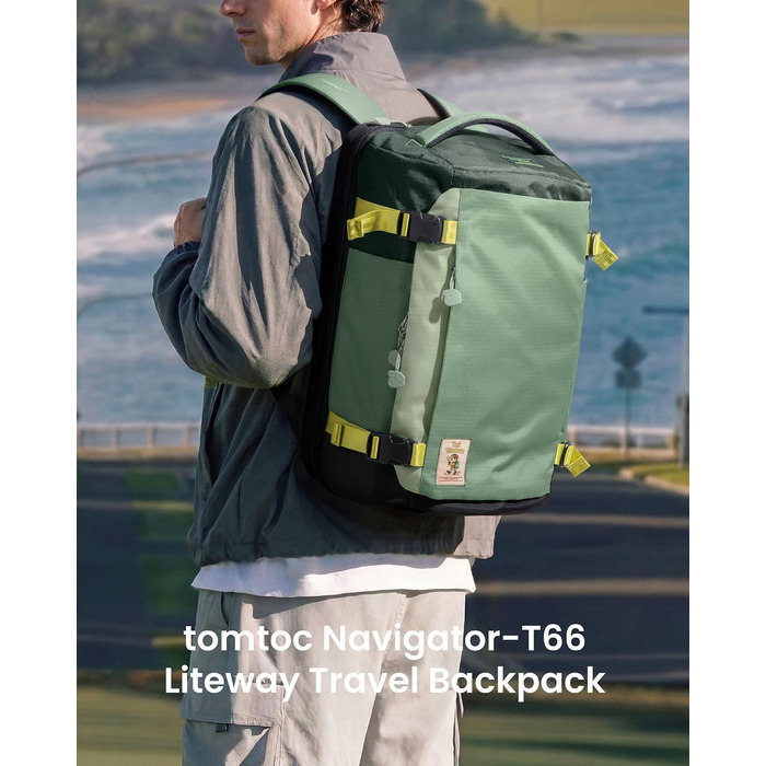 Дорожній рюкзак tomtoc 28L/40L для подорожей та перельотів, TSA-сумісна ручна поклажа (Moosgrün-ripstop)