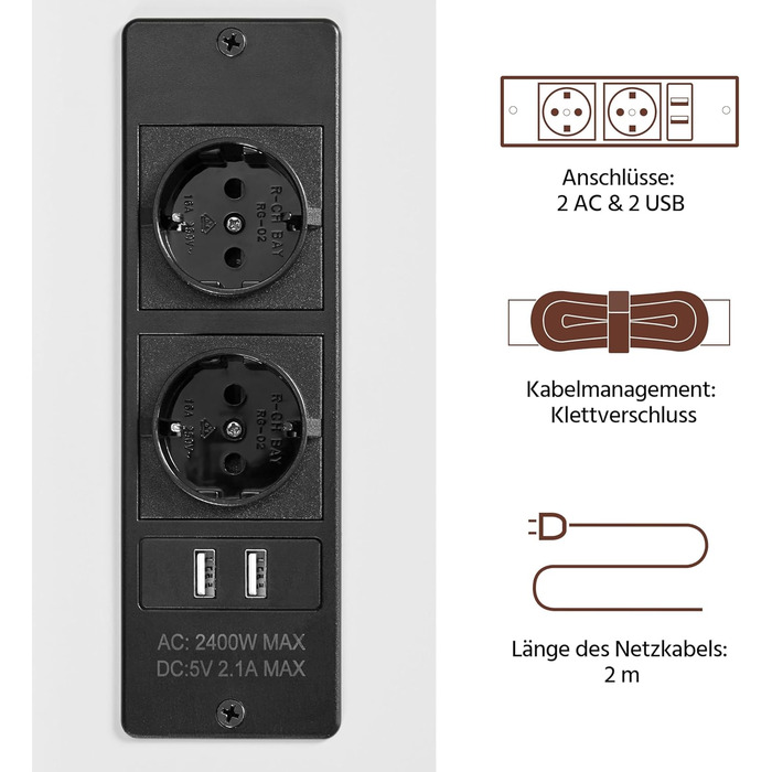 Yaheetech Набір з 2 приліжкових столиків з розеткою та USB, 2 шухляди, полиця, для спальні, білий, MDF, 45×35×61 см