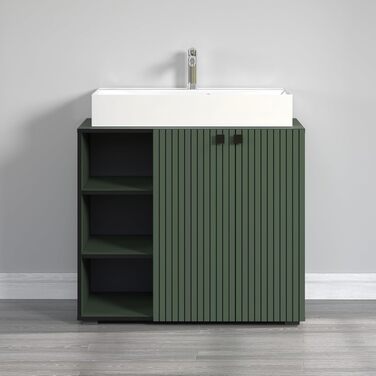 Тумба під раковину на колесах PureBliss від trendteam smart living, 80x64x42 см, зелена — з 2 відкритими полицями, стійка до подряпин, металеві ручки