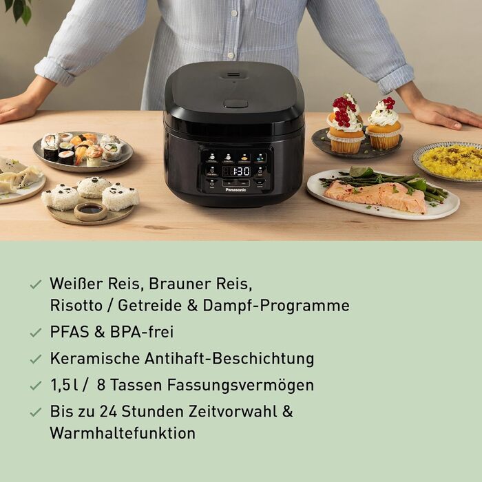 Рисівварка Panasonic SR-DA152WXE 1.5л (8 чашок) з функцією пароварки, чорна - Fuzzy Logic, BPA-free