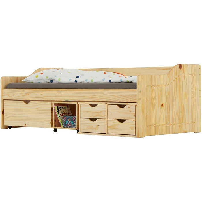 Дитяче ліжко IDIMEX Senta з ящиками, 90x200, натуральна сосна, підліткове, гостьове, денне ліжко
