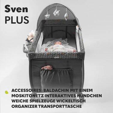 Дитяче ліжечко-манеж Lionelo Sven Plus 4 в 1 з пеленатором, москітною сіткою, бічним входом і сумкою, для дітей від народження до 15 кг, складане