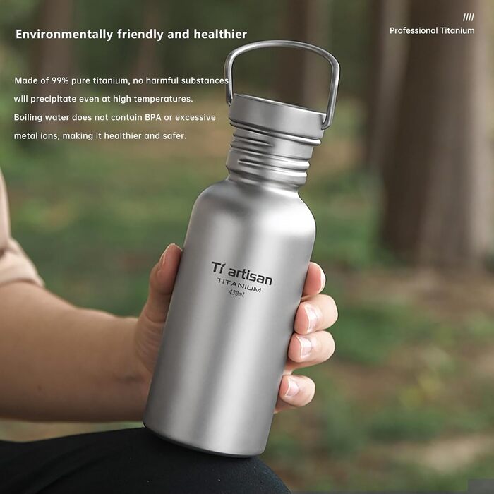 Титанова фляга Ti Artisan Titan-Trinkflasche 430 мл: спортивна, легка, герметична для кемпінгу, туризму, велоспорту