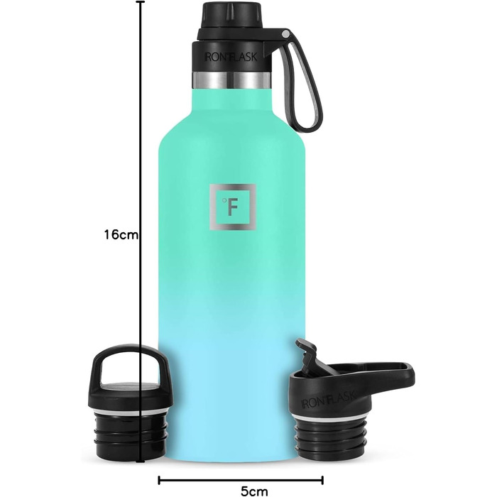 Термос-пляшка IRON °FLASK Edelstahl 950 мл з 3 кришками - Непротікаюча, подвійні стінки, ізольована, BPA-free для спорту, школи, фітнесу, кемпінгу (з носиком, небесно-блакитна)