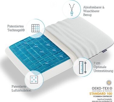 Ортопедична подушка Technogel Deluxe для шиї та спини, антибактеріальна, з гелем, для сну на спині й боці, з наволочкою