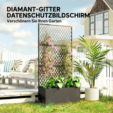 МеталевийRaised Bed with Trellis, Outdoor Planting Box with Diamond Lattice Privacy Screen for Flowers