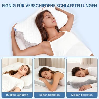 Подушка для шиї з Memory Foam, анатомічна для сну на боку та спині, біла. Ортопедична подушка для підтримки шийного відділу хребта.