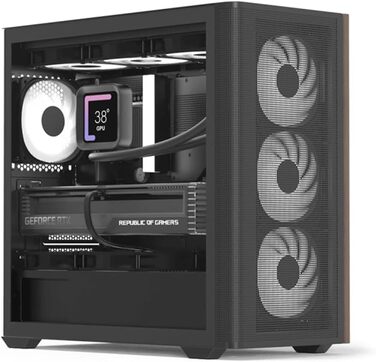Корпус для ПК AeroCool D301A, ігровий Mid-Tower, оптимізований повітряний потік, дерев'яна Mesh-панель, 4 RGB-вентилятори, USB Type-C, сумісний з ASUS/MSI M-ATX, чорний