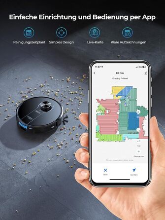 Робот-пилосос Laresar Clean L6 Nex з функцією вологого прибирання та станцією самоочищення, потужність всмоктування 10000Па, LiDAR навігація, акумулятор до 180 хв, 3-в-1 (підмітання, миття, пилосос), для шерсті тварин, чорний