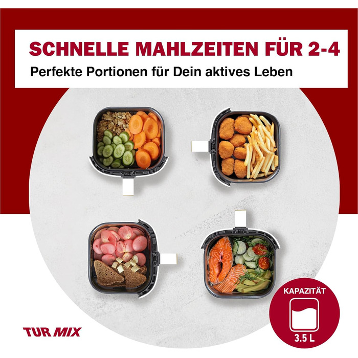 Аерофритюрниця TURMIX CX 250 Compact біла, 3.5л, 1350Вт, з сенсорним дисплеєм, 10 програмами та прозорим вікном