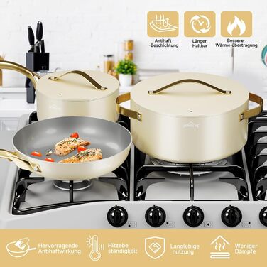 Набір каструль і сковорідок HOMELUX для індукції, 8 предметів, з скляними кришками, білий