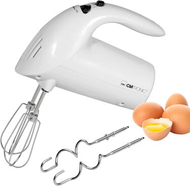 Ручний міксер Clatronic HM 3014, 250 Вт, 5 швидкостей, білий, нержавіюча сталь, для тіста та крему, з кнопкою викиду, придатний для миття в посудомийній машині