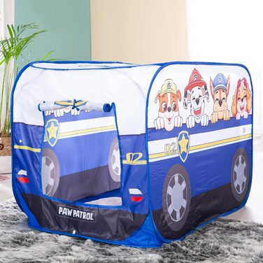 Дитячий ігровий намет Pop-Up Paw Patrol у формі авто, для дому та вулиці, синьо-білий, автоматичне складання, roba