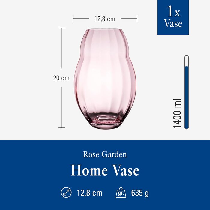 Ваза Villeroy & Boch Rose Garden 20 см рожева, скляна ваза для квітів, декор для дому та столу, кришталь