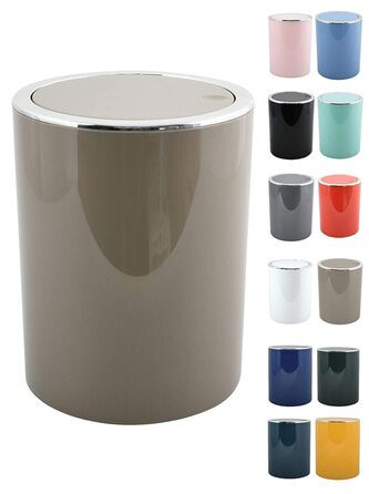 Смітник для ванної MSV ASPEN, косметичний, 6 л, з хитким кришкою, таупе/сірий/коричневий, Ø18,5x26 см