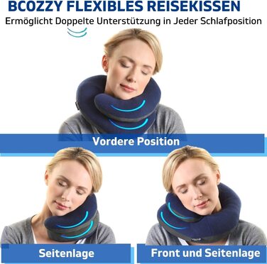Подушка для шиї та голови BCOZZY XL синя – дорожня ортопедична подушка для подорожей літаком, авто та дому, з подвійною підтримкою підборіддя, шиї та голови, для дорослих