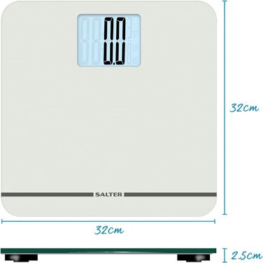Електронна вага Salter 9075 WH3R Premium Max, скляна платформа, 250 кг, XL-дисплей, килимові ніжки, батарейки, біла
