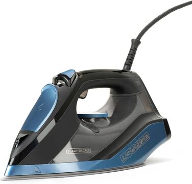 Парова праска BLACK+DECKER BXIR2801E, 2800 Вт, керамічна підошва, паровий удар 180 г/хв, постійна подача пари 45 г/хв, самоочищення, подвійний антинакипний фільтр, авто-відключення, синя/золота