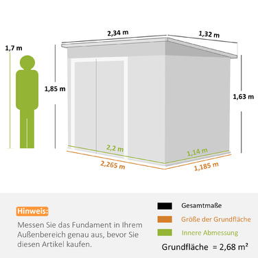 Металевий сарай Metall Gerätehaus 2,68 м², з замком, з 3 дверима, вентиляція, похилий дах, з рукавичками