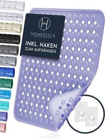 Антиковзкий душовий килимок Homerella, 53x53 см, BPA-free, гачки для підвішування, гіпоалергенний, стійкий до плісняви, пральний, фіолетовий