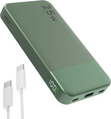 Power Bank NOBIS 10000mAh з цифровою індикацією, USB-C, швидка зарядка PD QC, 25W, зелений