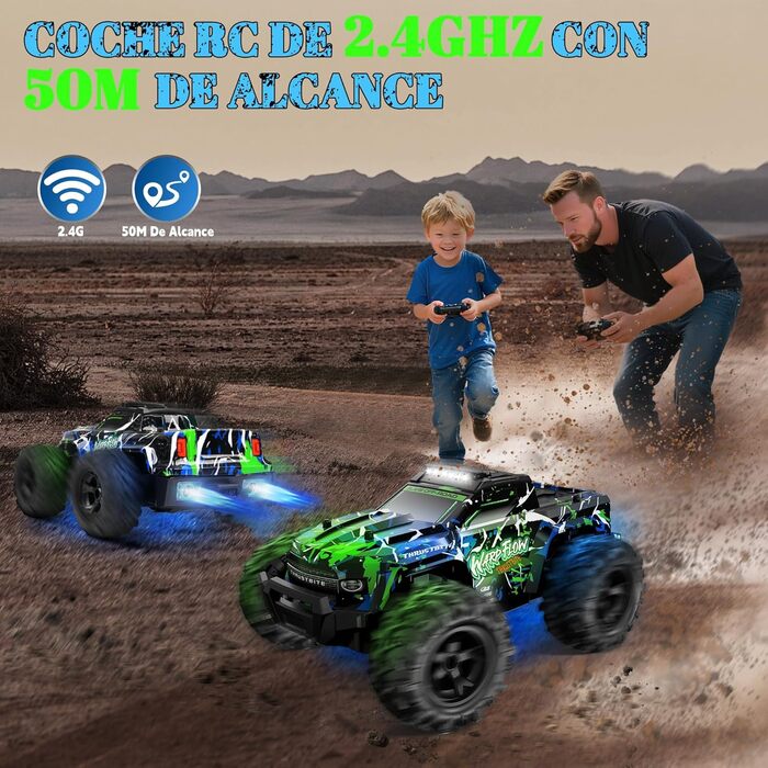 RC Автомобіль 1:18 на радіокеруванні, 25 км/год, LED підсвічування, позашляховик, 2.4 GHz, зелений, з пультом та 2 акумуляторами для хлопчиків від 3 років