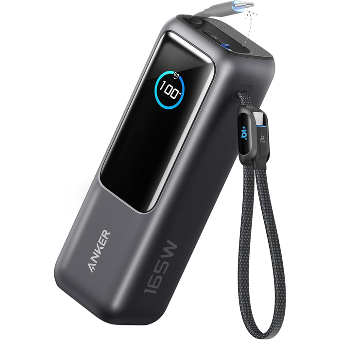 Powerbank Anker 25000mAh з 3 портами USB-C 100W, вбудований кабель, для iPhone, MacBook, Samsung