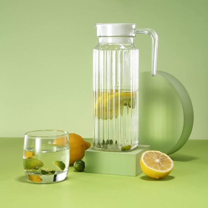Набір акрилових глечиків для води та соку з кришкою, 1 л, 2 шт, BPA-free, герметичний пластиковий кувшин для холодильника (гаряча та холодна вода, кава, молоко)