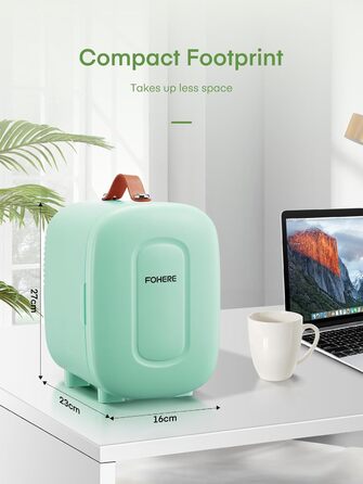 Міні холодильник FOHERE 5 літрів / 6 банок, USB живлення, 220V AC/12V DC, для напоїв та догляду за шкірою, білий (зелений)