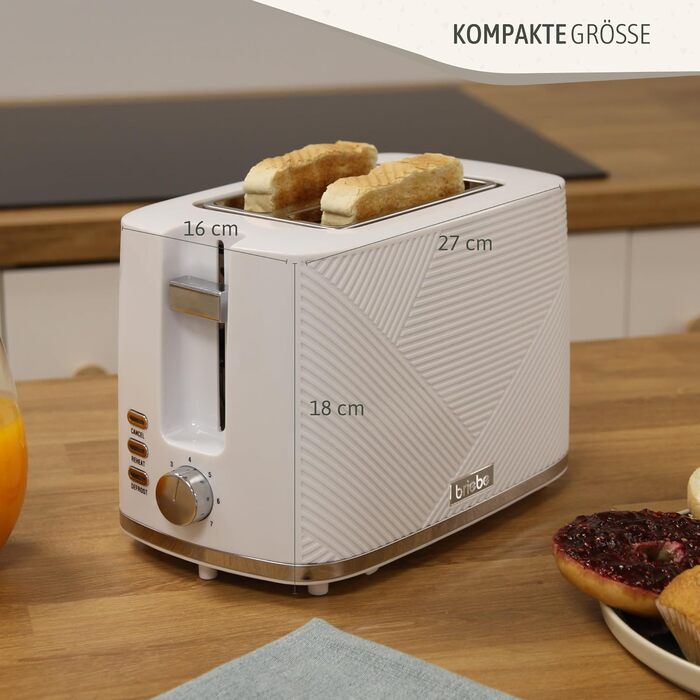 Тостер Briebe Elegance Brotor, 2 відділення, 7 режимів підсмажування, білий - електричний тостер з підігрівом та функцією скасування