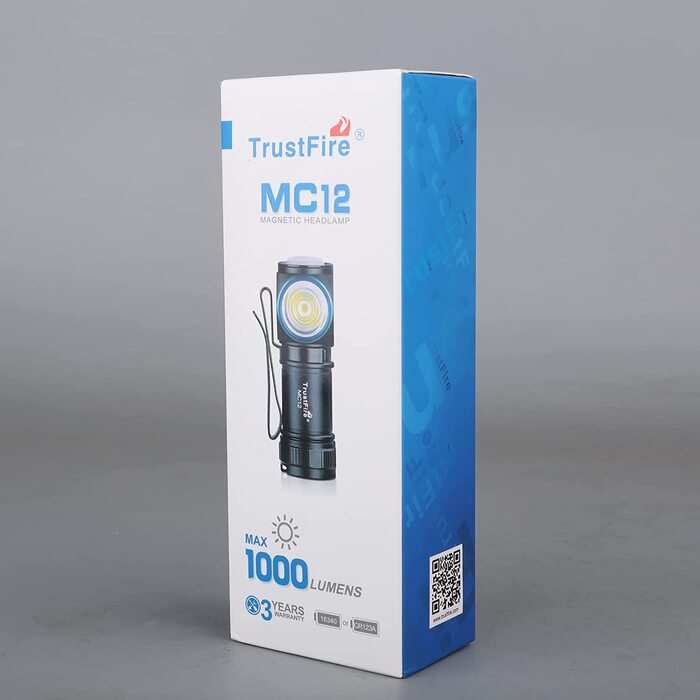 Ліхтарик TrustFire MC12 Mini LED, 1000 Люмен, акумулятор 16340, магнітна USB зарядка, без налобного ременя, чорний
