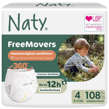 Підгузки-трусики Naty FreeMovers, розмір 5 (12–18 кг), 80 шт