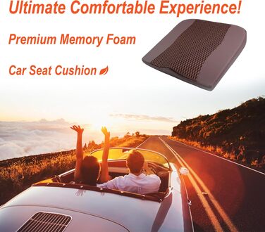 Автомобільна подушка Lofty Aim з Memory Foam для водія: підтримка спини, зняття болю (ішіас), для автокрісла, офісного крісла, інвалідного візка. PU-шкіра, 4D Mesh, коричнева