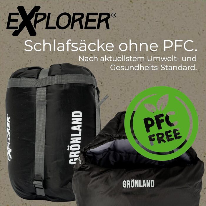Зимовий спальний мішок-кокон EXPLORER® GRÖNLAND для дорослих, температурний режим -23°C...-5°C, наповнювач 350GSM, 230x82x55см, чорний (правий замок)