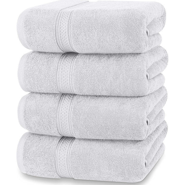 Рушники для ванни Utopia Towels, сріблясті – комплект 4 шт., преміум 100% бавовна 600 г/м², швидковисихаючі, дуже вбираючі, м’які, для щоденного використання
