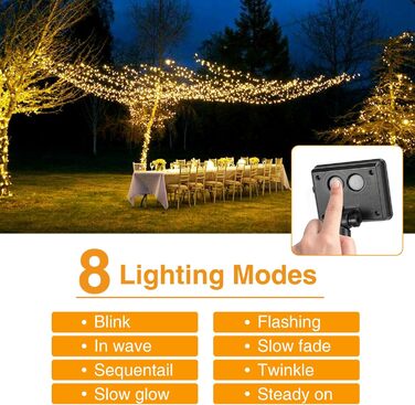 Гірлянда на сонячних батареях LITOGO 12 м, 120 LED, тепле біле світло, водонепроникна, мідний дріт, 8 режимів, для вулиці, балкона, декору, 4 штуки