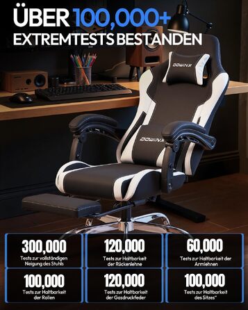 Ігрове крісло Dowinx Ergonomic Gaming Chair з підставкою для ніг, біле, витримує до 150 кг, з регульованими підлокітниками для ПК та офісу