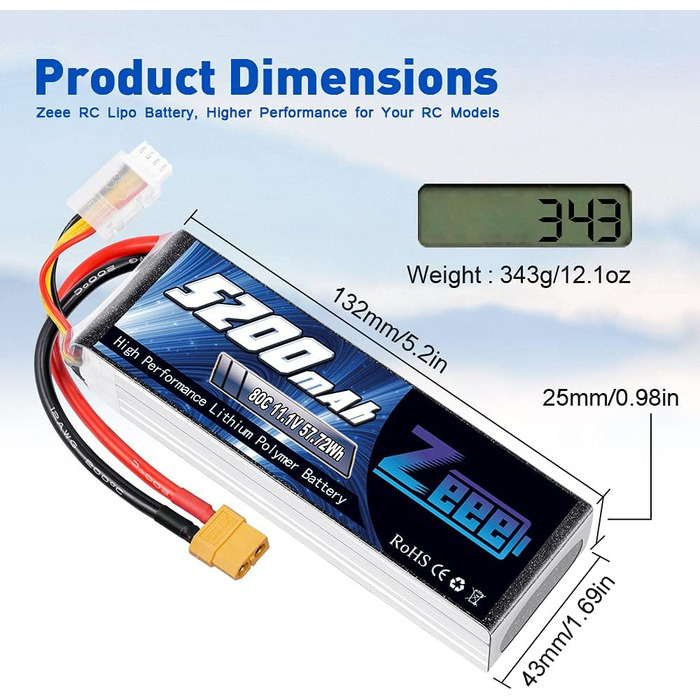 Акумулятор Zeee 3S LiPo 5200mAh 11.1V 80C з роз'ємом XT60 для RC моделей (набір 2 шт.)