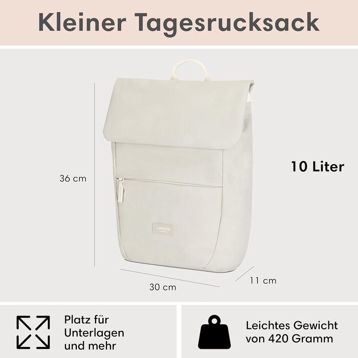 Жіночий рюкзак LARKSON Ronja 10л, бежевий, міський, водостійкий, з відділенням для ноутбука, еко-матеріал