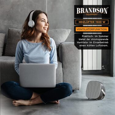 Енергозберігаючий керамічний електрообігрівач Brandson, тихий, 2 режими нагріву, термостат, захист від перегріву, для ванної, спальні, вітальні, білий